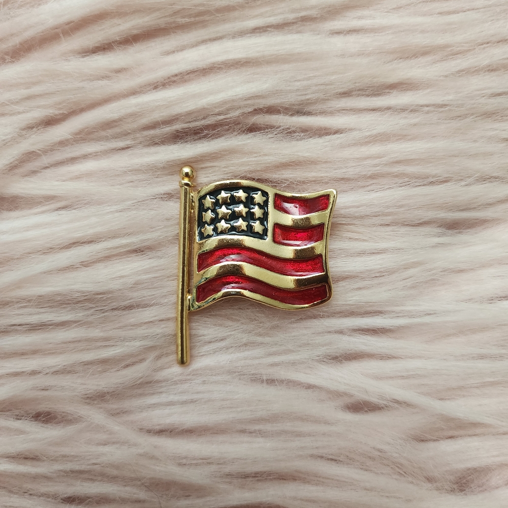 Carolee American Flag Enamel Pin Gold